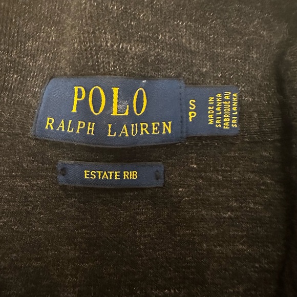 Polo by Ralph Lauren men’s dark gray ribbed 1/4 zip pullover sweater. Size small - Picture 2 of 5